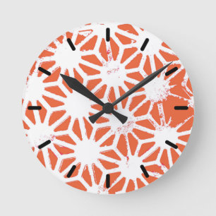 Reloj Redondo Mediano Orange and white geometric pattern