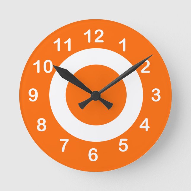 Reloj Redondo Mediano Orange and White Target-Circles (Anverso)