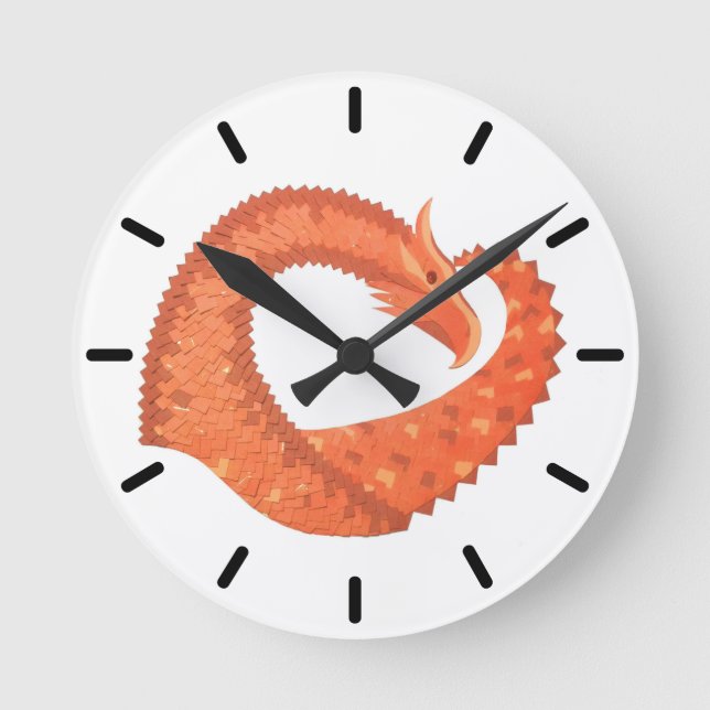 Reloj Redondo Mediano Orange heart dragon on white (Anverso)