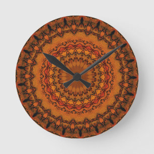 Reloj Redondo Mediano Orange, Yellow and Black Mandala