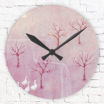 Reloj Redondo Mediano Orchard rosa con pintura panorámica geesa<br><div class="desc">Un rebaño de gansos en un huerto de manzanos en primavera. Un suave y polvoriento paisaje rosado. Arte original de Nic Squirrell.</div>