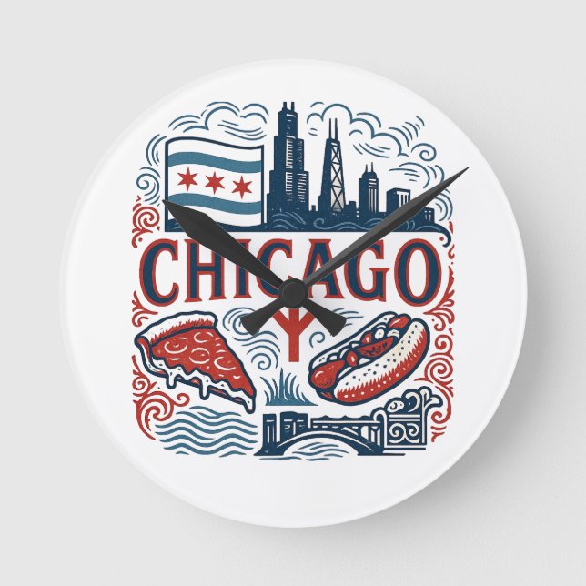 Reloj Redondo Mediano Orgullo de la ciudad de Chicago (Anverso)