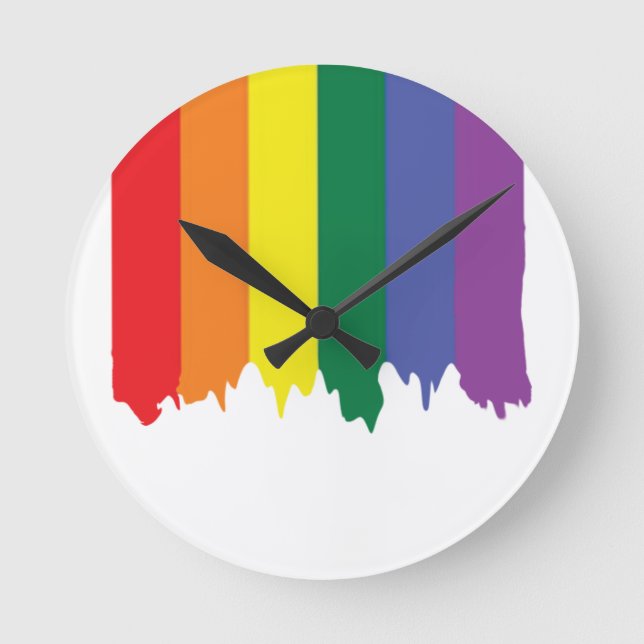 Reloj Redondo Mediano Orgullo gay LGBT Arcoiris con pintura (Anverso)