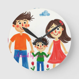 Reloj Redondo Mediano Orgulloso de la pintura de arte de su hijo