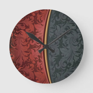 Reloj Redondo Mediano Ornamento del vintage rojo y negro