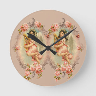 Reloj Redondo Mediano Ornamento histórico de los rosas del vintage del