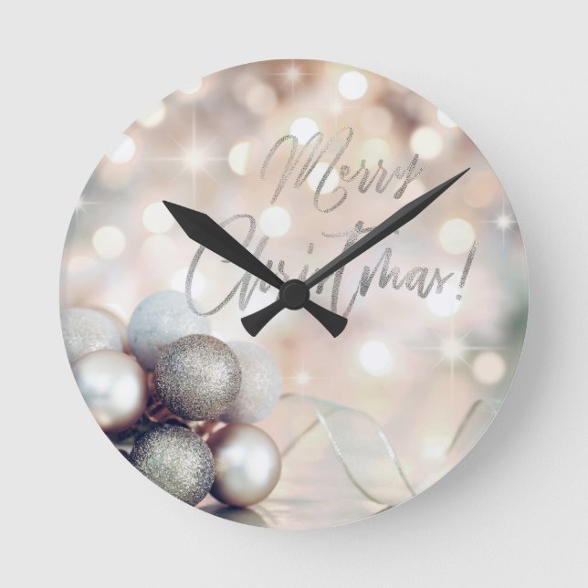 Reloj Redondo Mediano Ornamentos navideños de Feliz (Anverso)