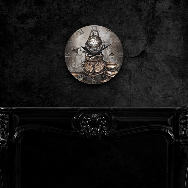 Reloj Redondo Mediano Ornate Steampunk Cauldron | Libros de deletreo y r (Subido por el creador)