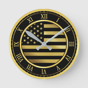 Reloj Redondo Mediano Oro de bandera de Estados Unidos