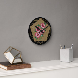 Reloj Redondo Mediano Oro de Hibiscus