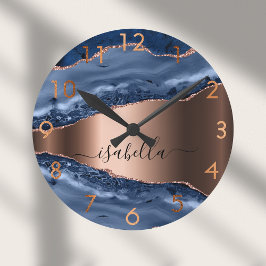 Reloj Redondo Mediano Oro de rosa de mármol agre azul