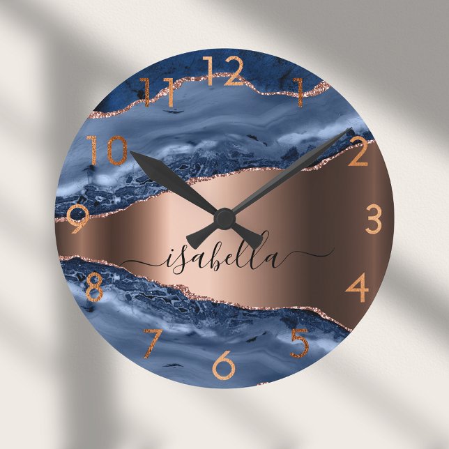 Reloj Redondo Mediano Oro de rosa de mármol agre azul (Subido por el creador)