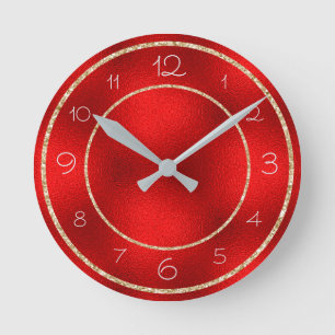 Reloj Redondo Mediano Oro Glamuroso con Brillo en Rojo Brillante