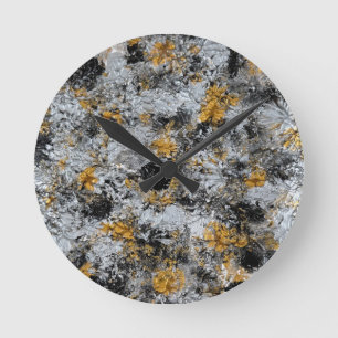 Reloj Redondo Mediano Oro, plata y negro - obra de arte hecha a mano