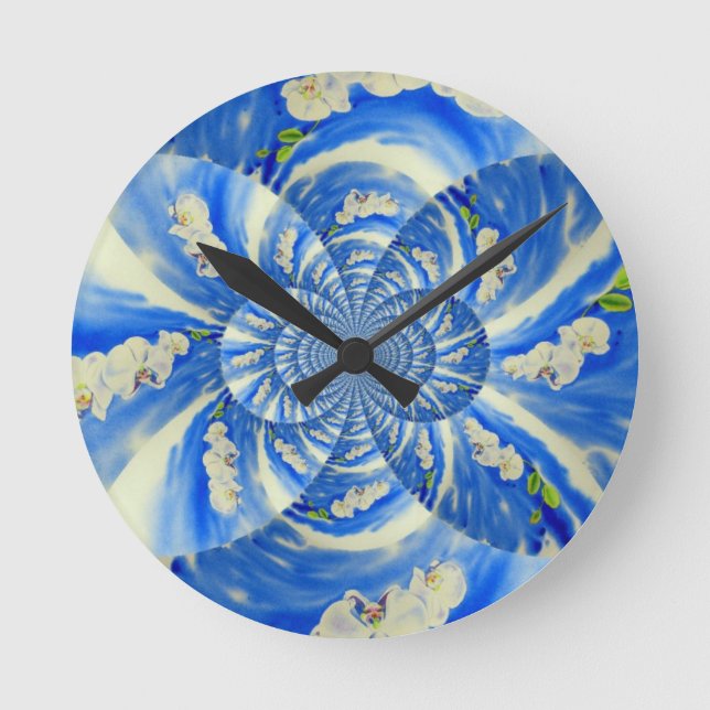 Reloj Redondo Mediano Orquídea Watercoloración, brisa, nubes Mandala (Anverso)