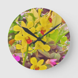 Reloj Redondo Mediano Orquídeas amarillas hermosas del otoño