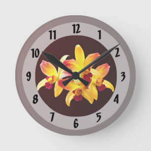 Reloj Redondo Mediano Orquídeas Amarillas y Marrones Brassolaeliocattley