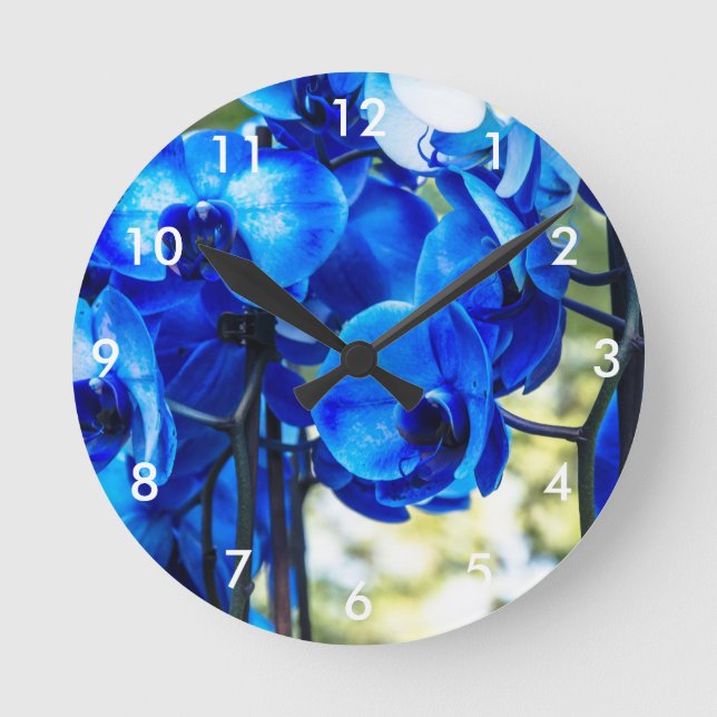 Reloj Redondo Mediano Orquídeas azules (Anverso)