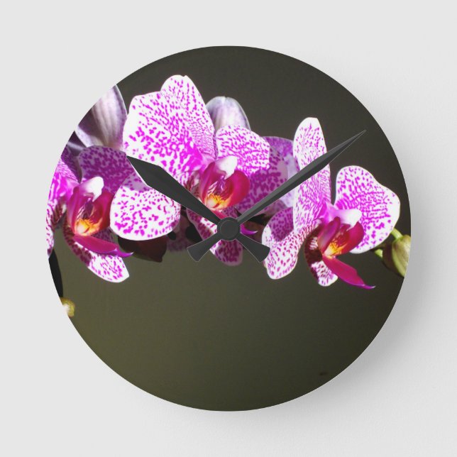 Reloj Redondo Mediano Orquídeas rosas (Anverso)