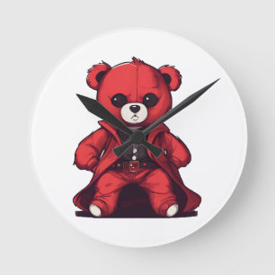 Reloj Redondo Mediano Osito de peluche rojo lindo