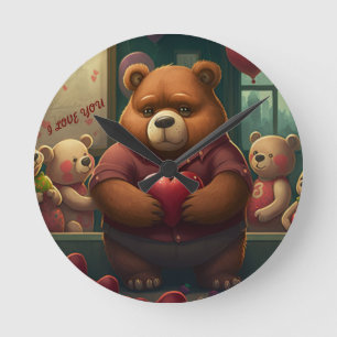Reloj Redondo Mediano Oso de dibujos animados personalizado para San Val