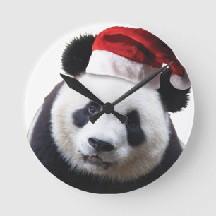 Reloj Redondo Mediano Oso de panda del navidad con el gorra de Santa