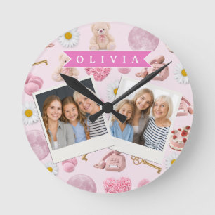 Reloj Redondo Mediano Oso de peluche Coquette personalizado Estética Ros