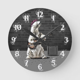 Reloj Redondo Mediano Oso De Rock Punk Gracioso Tocando Guitarra Fuerte 