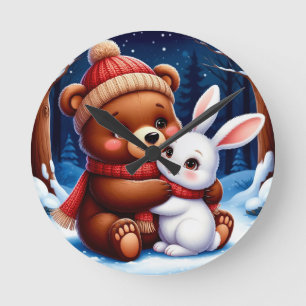 Reloj Redondo Mediano Oso Lindo Sosteniendo Conejo