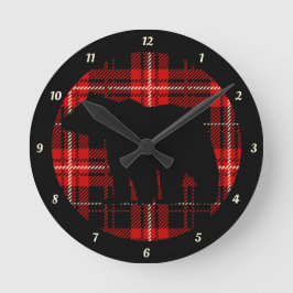 Reloj Redondo Mediano Oso negro rojo oscuro