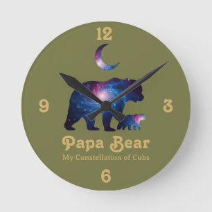 Reloj Redondo Mediano Oso Papa Cósmico y Cachorro