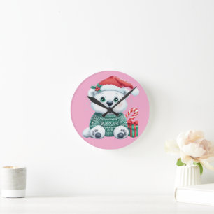 Reloj Redondo Mediano Oso polar de Navidades cortos en suéter festivo