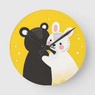 Reloj Redondo Mediano Oso y conejo lindos