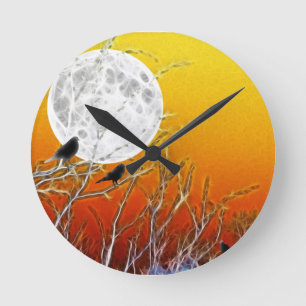 Reloj Redondo Mediano Otoño Moon Gothic Naranja Sunset