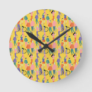 Reloj Redondo Mediano Out and About People Pattern
