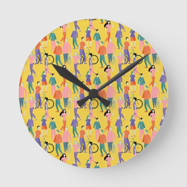 Reloj Redondo Mediano Out and About People Pattern (Anverso)