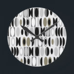 Reloj Redondo Mediano Ovalos Art Deco<br><div class="desc">Este reloj tiene un diseño art decó hecho de ovales y medias óvalos en negro,  blanco y tonos grises.</div>