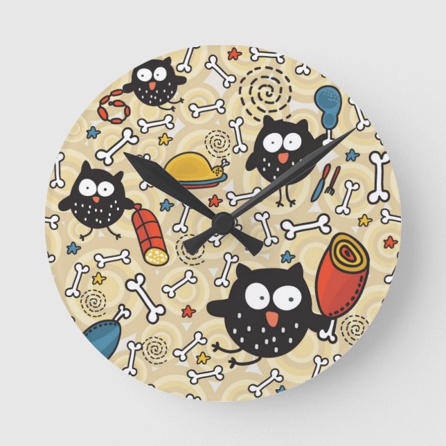 Reloj Redondo Mediano Owl with Meat Pattern (Anverso)