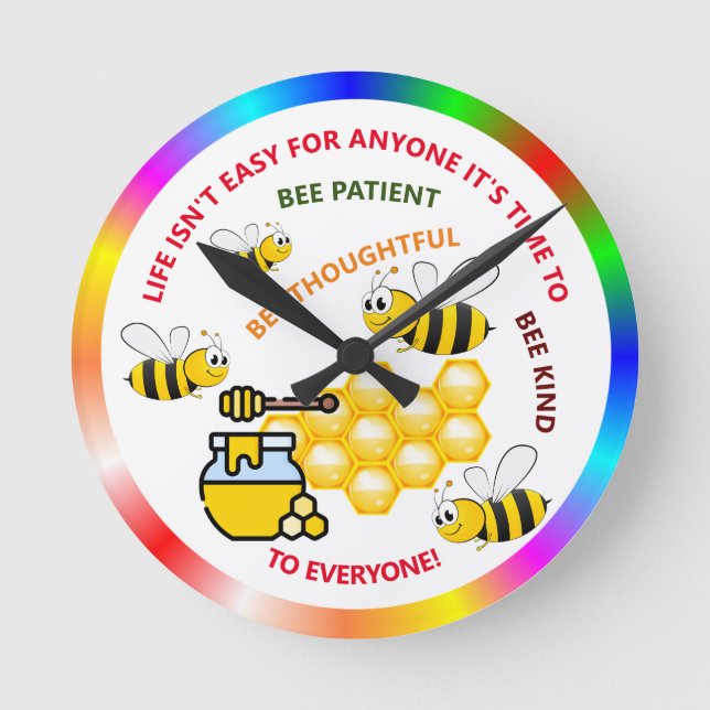 Reloj Redondo Mediano Paciente de abeja, pensante y amable, abeja de mie (Anverso)