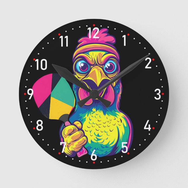 Reloj Redondo Mediano Paddle Peckin' Time Pickleball  (Anverso)