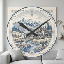 Paisaje Alpino Nevado de Montaña Azul Chalet Rústi