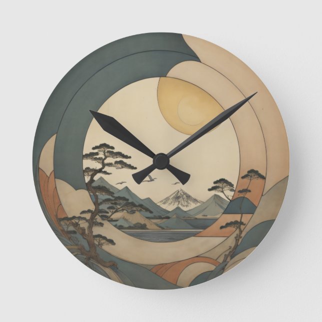 Reloj Redondo Mediano Paisaje arbóreo japonés (Anverso)