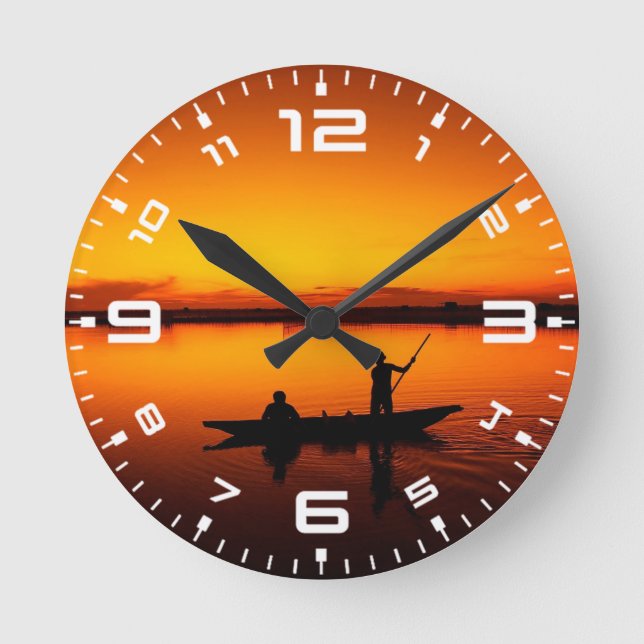Reloj Redondo Mediano Paisaje atardecer con un barco-68465 (Anverso)
