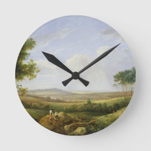 Reloj Redondo Mediano Paisaje con las figuras (aceite en el panel)