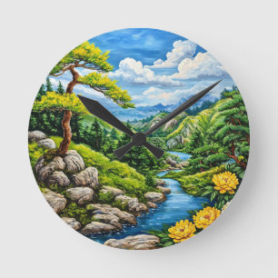 Reloj Redondo Mediano Paisaje de arroyo de río de montaña