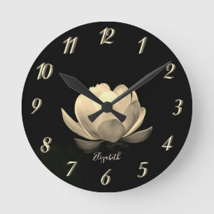 Reloj Redondo Mediano Paisaje de Flor de Loto Dorada, Zen