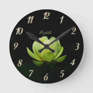 Reloj Redondo Mediano Paisaje de Flor de Loto Verde, Zen