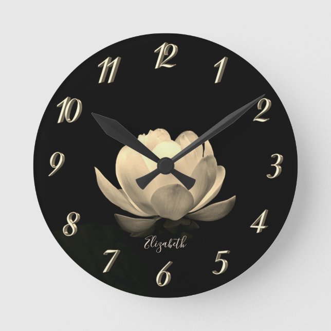 Reloj Redondo Mediano Paisaje de flores Gold Lotus, Zen (Anverso)