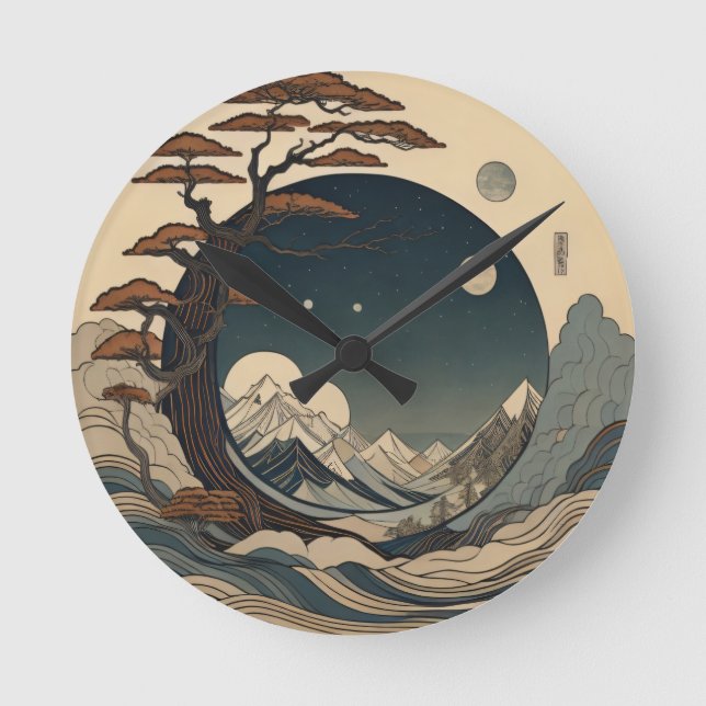 Reloj Redondo Mediano Paisaje de Japón (Anverso)