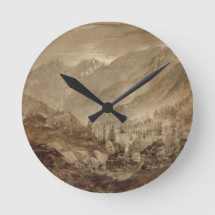 Reloj Redondo Mediano Paisaje de la montaña, Macugnaga, 1845 (pluma y
